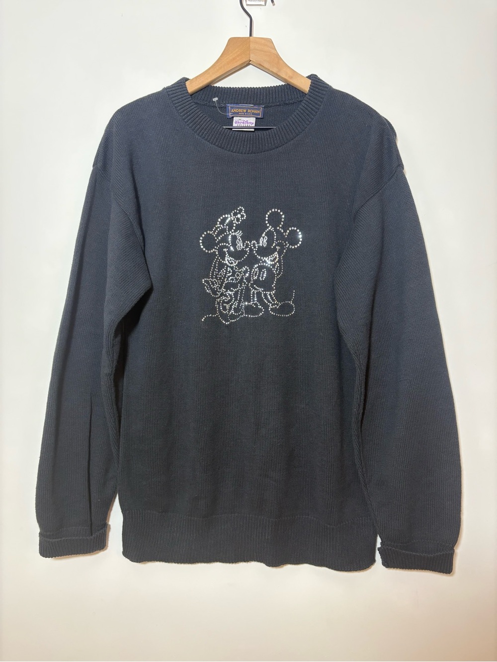Mickey Rhinestone Women’s Sweater S Vintage 90s Andrew Rohan Walt Disney Gallery